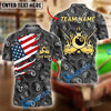 BlueJose Billiards Ball 8 Golden Flames American Flag Ripped Personalized Name Shirt (4 Colors)