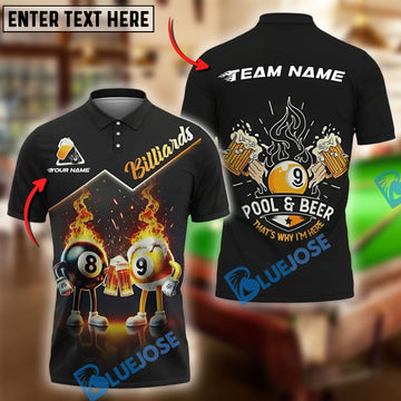 BlueJose Billiards 8 Ball & 9 Ball Beer Party Personalized Name, Team Name Unisex Shirt
