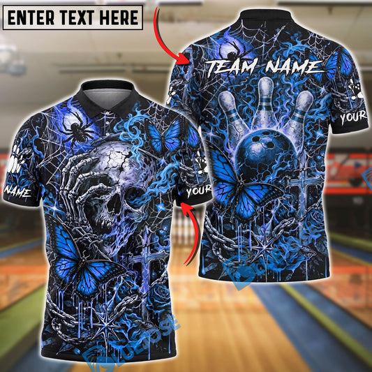 BlueJose Bowling And Pins Gothic Skull Butterfly Lightning Customized Name, Team Name 3D Shirt (4 Colors)