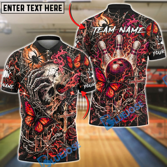 BlueJose Bowling And Pins Gothic Skull Butterfly Lightning Customized Name, Team Name 3D Shirt (4 Colors)