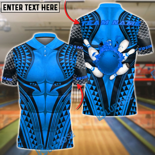 BlueJose Bowling & Pins Tribal Warrior Muscle Armor Pattern Customized Name, Team Name 3D Shirt (6 Colors)
