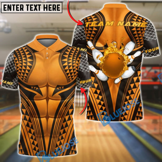 BlueJose Bowling & Pins Tribal Warrior Muscle Armor Pattern Customized Name, Team Name 3D Shirt (6 Colors)