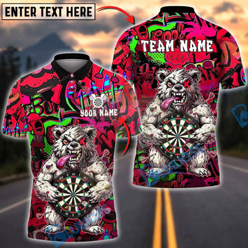 BlueJose Darts Angry Bear Holding Dartboard Graffiti Art Multicolor Options Personalized Name Shirt (4 Colors)