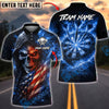 BlueJose Darts Flaming Skull with Fire Dartboard Back Design Multicolor Options Personalized Name Shirt (4 Colors)