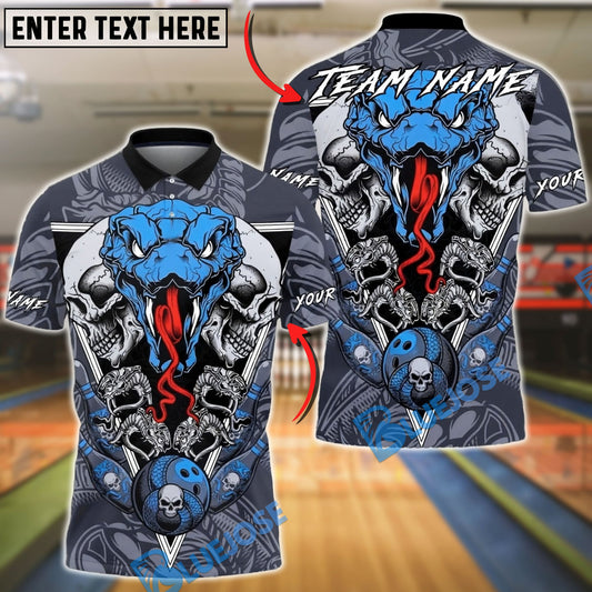 BlueJose Bowling & Pins Skull Snake Gothic Art Customized Name, Team Name 3D Shirt (4 Colors)