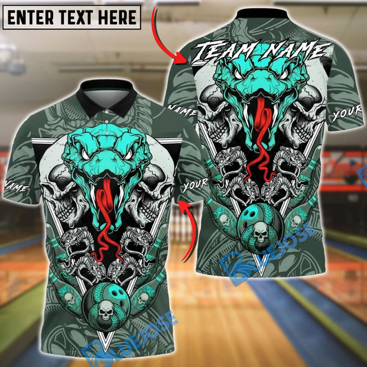 BlueJose Bowling & Pins Skull Snake Gothic Art Customized Name, Team Name 3D Shirt (4 Colors)