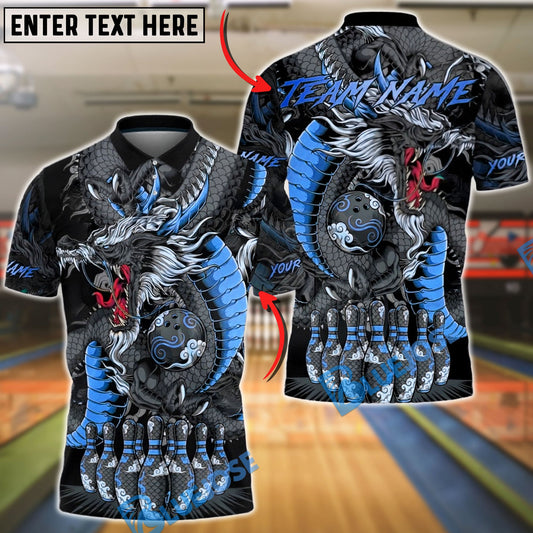 BlueJose Bowling & Pins Strike Asian Dragon Art Customized Name, Team Name 3D Shirt (4 Colors)