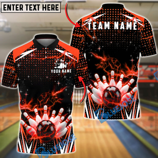 BlueJose Bowling & Pins Lightning Strike Energy Customized Name, Team Name 3D Shirt (6 Colors)