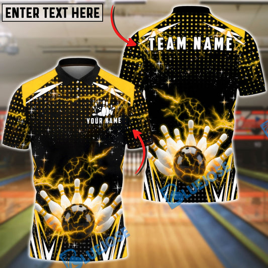 BlueJose Bowling & Pins Lightning Strike Energy Customized Name, Team Name 3D Shirt (6 Colors)