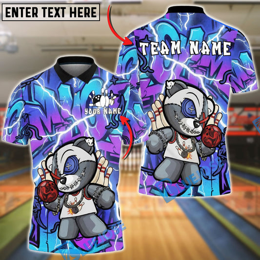 BlueJose Bowling & Pins Street Graffiti Teddy Bear Style Customized Name, Team Name 3D Shirt (4 Colors)