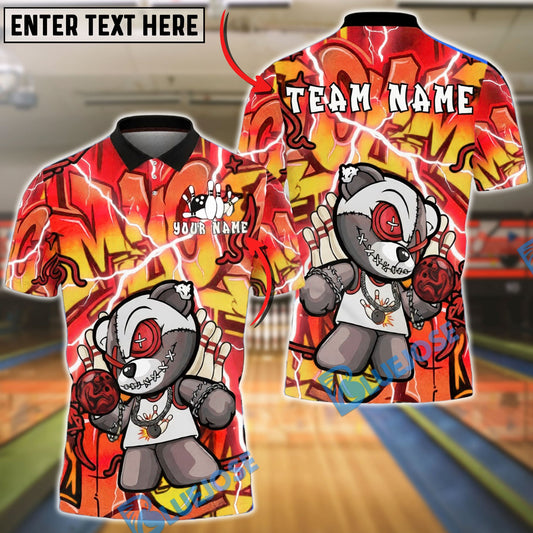 BlueJose Bowling & Pins Street Graffiti Teddy Bear Style Customized Name, Team Name 3D Shirt (4 Colors)
