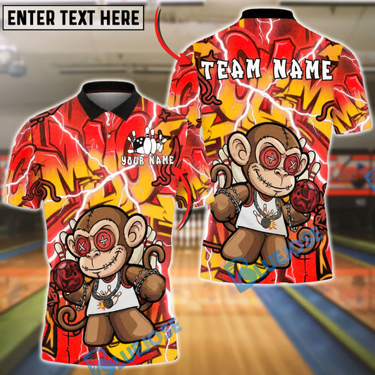 BlueJose Bowling & Pins Graffiti Monkey Urban Street Style Customized Name, Team Name 3D Shirt (4 Colors)