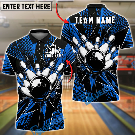 BlueJose Bowling And Pins Impact Black Shatter Customized Name, Team Name 3D Shirt (4 Colors)