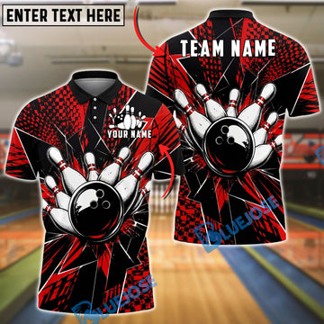 BlueJose Bowling And Pins Impact Black Shatter Customized Name, Team Name 3D Shirt (4 Colors)
