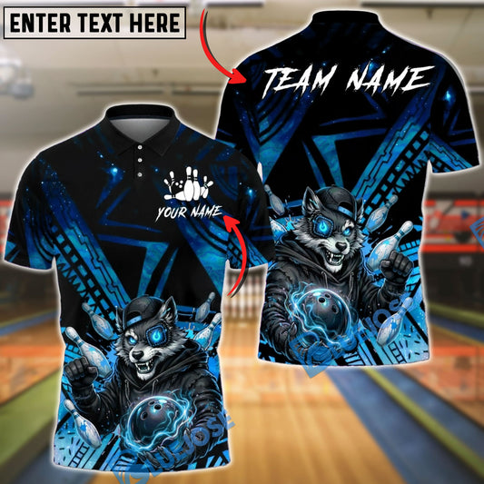 BlueJose Bowling & Pins Wolf Lightning Strike Neon Galaxy Customized Name, Team Name 3D Shirt (4 Colors)