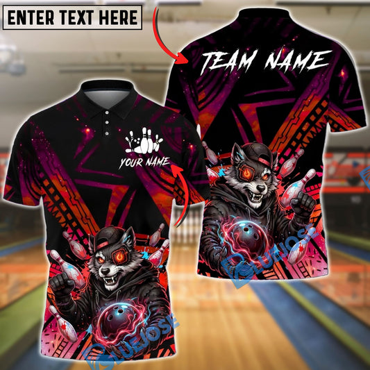 BlueJose Bowling & Pins Wolf Lightning Strike Neon Galaxy Customized Name, Team Name 3D Shirt (4 Colors)