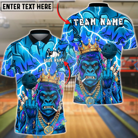 BlueJose Bowling & Pins Gorilla King Graffiti Lightning Customized Name, Team Name 3D Shirt (4 Colors)