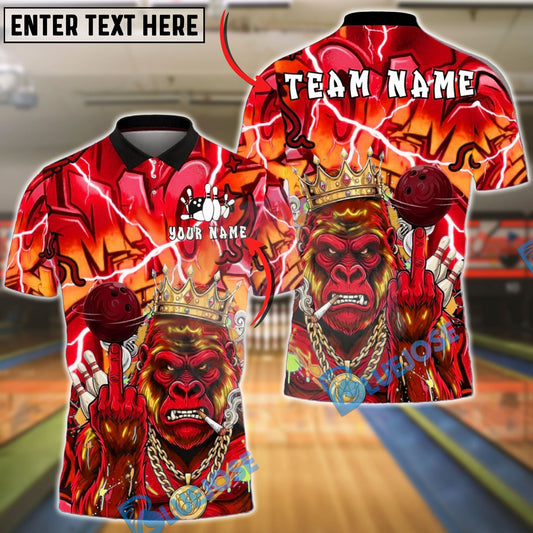 BlueJose Bowling & Pins Gorilla King Graffiti Lightning Customized Name, Team Name 3D Shirt (4 Colors)