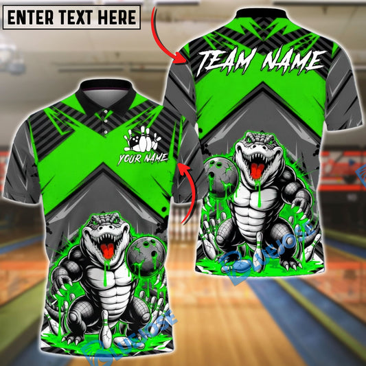 BlueJose Bowling & Pins Alligator Slime Monster Cartoon Customized Name, Team Name 3D Shirt (4 Colors)