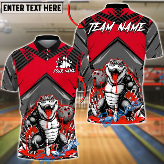 BlueJose Bowling & Pins Alligator Slime Monster Cartoon Customized Name, Team Name 3D Shirt (4 Colors)