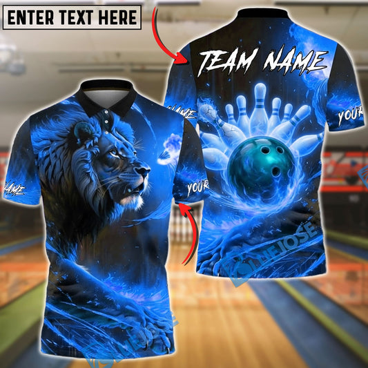 BlueJose Bowling & Pins Lion Fire Strike Flame Art Customized Name, Team Name 3D Shirt (4 Colors)