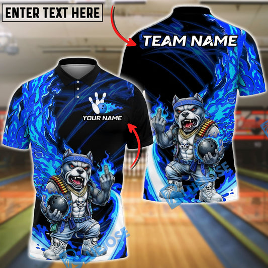 BlueJose Bowling & Pins Bulldog Flame Biker Style Customized Name, Team Name 3D Shirt (4 Colors)