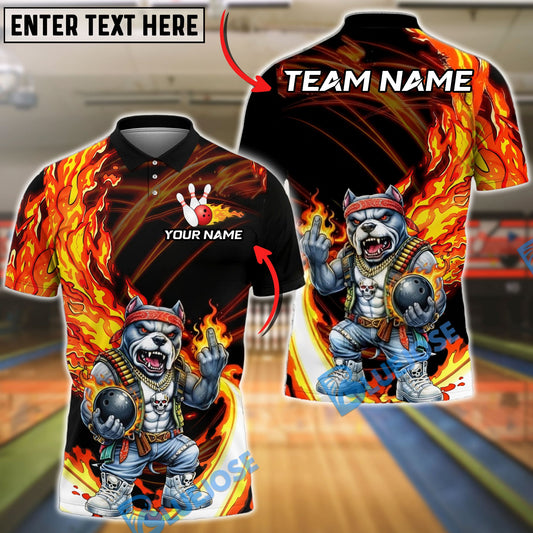 BlueJose Bowling & Pins Bulldog Flame Biker Style Customized Name, Team Name 3D Shirt (4 Colors)