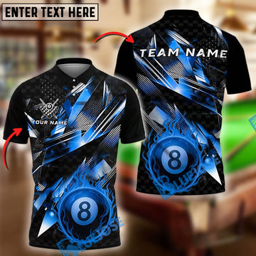 BlueJose Billiards 8 Ball Crack Glass Lightning Fire Personalized Name Shirt (4 Colors)