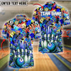 BlueJose Bowling And Pins Graffiti Pattern Customized Name, Team Name 3D Shirt (4 Colors)
