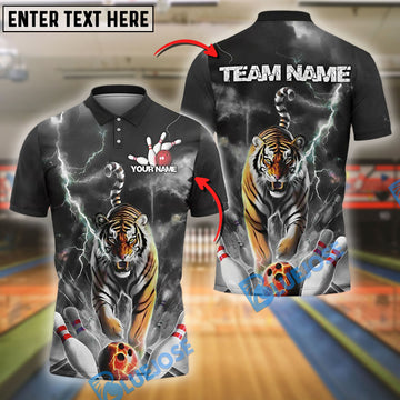 BlueJose Bowling And Pins Thunder Tiger Strike Style Customized Name, Team Name 3D Shirt (4 Colors)