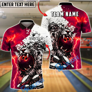 BlueJose Bowling And Pins Lion Lightning Fierce Style Customized Name, Team Name 3D Shirt (4 Colors)