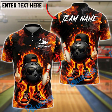 BlueJose Bowling And Pins Funny Ball Fire Streetwear Cartoon Style Customized Name, Team Name 3D Shirt (4 Colors)