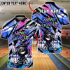 BlueJose Bowling And Pins Star Mark Never Give Up Retro Graffiti Style Customized Name, Team Name 3D Shirt (4 Colors)