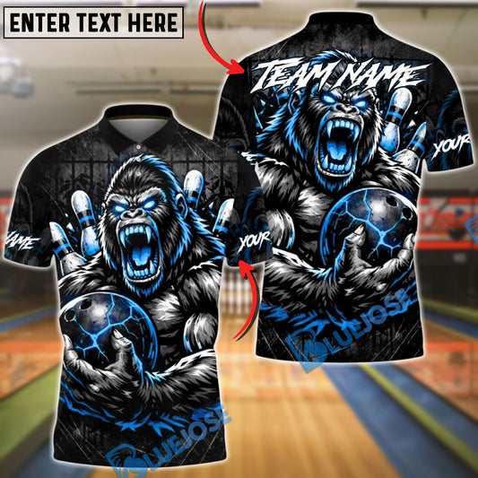 BlueJose Bowling & Pins Angry Gorilla Power Graphic Customized Name, Team Name 3D Shirt (4 Colors)