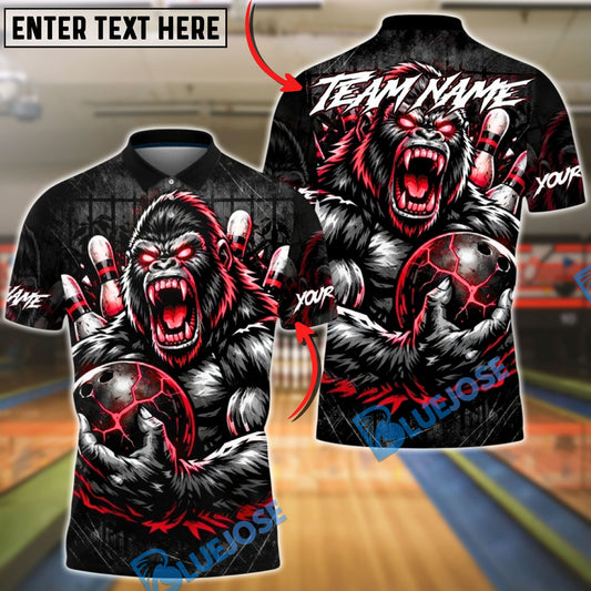 BlueJose Bowling & Pins Angry Gorilla Power Graphic Customized Name, Team Name 3D Shirt (4 Colors)