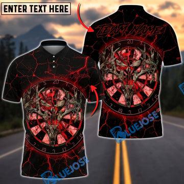 BlueJose Darts Dark Deer Skull Dartboard Lightning Art Multicolor Options Personalized Name Shirt (4 Colors)