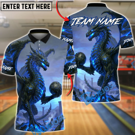 BlueJose Bowling & Pins Fire Dragon Fantasy Artwork Customized Name, Team Name 3D Shirt (4 Colors)