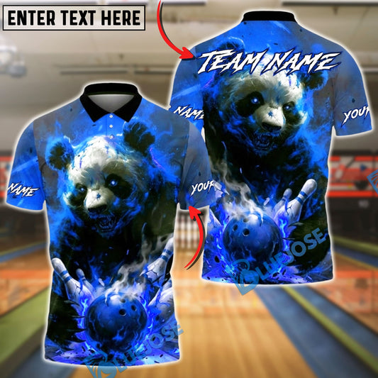 BlueJose Bowling & Pins Angry Panda Fire Graphic Customized Name, Team Name 3D Shirt (4 Colors)