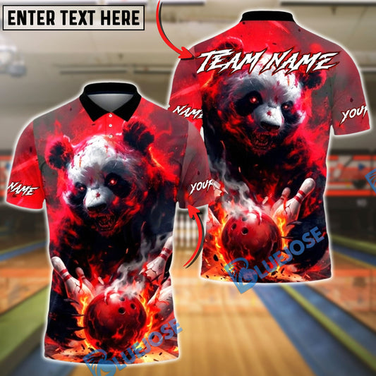 BlueJose Bowling & Pins Angry Panda Fire Graphic Customized Name, Team Name 3D Shirt (4 Colors)
