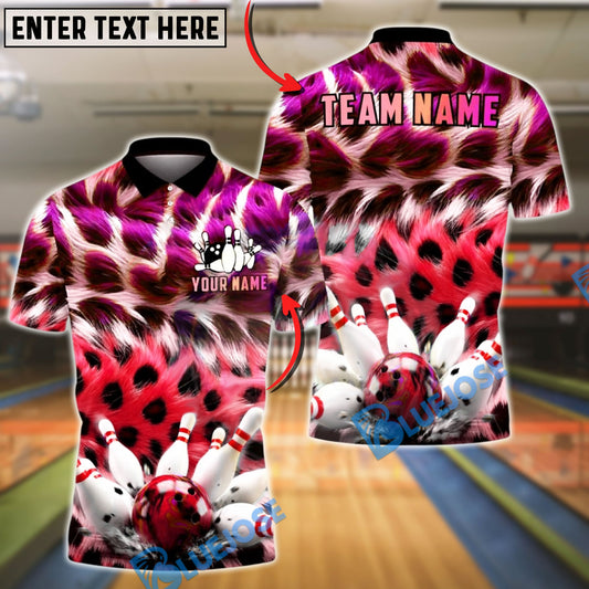 BlueJose Bowling & Pins Colorful Fur Texture Design Customized Name, Team Name 3D Shirt (4 Colors)