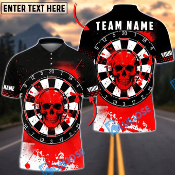 BlueJose Darts Skull Dartboard Horror Style Graphic Multicolor Options Personalized Name Shirt (4 Colors)