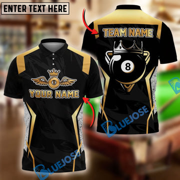 BlueJose Billiards Ball 8 Golden Premium Pattern Personalized Name, Team Name Unisex Shirt (4 Colors)