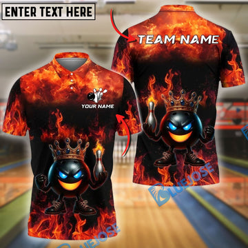 BlueJose Bowling And Pins Funny Ball King Flame Crown Customized Name 3D Shirt (4 Colors)
