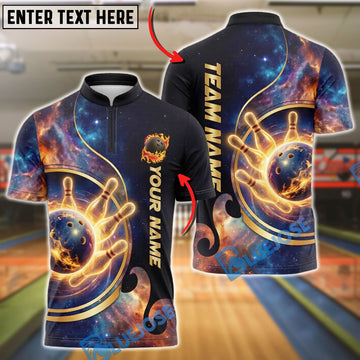 BlueJose Bowling Galaxy Cosmic Nebula Customized Name, Team Name 3D Shirt