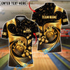 BlueJose Bowling And Pins Golden Retro Spinning Wave Customized Name, Team Name 3D Shirt (6 Colors)