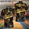 BlueJose Bowling And Pins Pro Black Gold Splatter Customized Name, Team Name 3D Shirt (6 Colors)