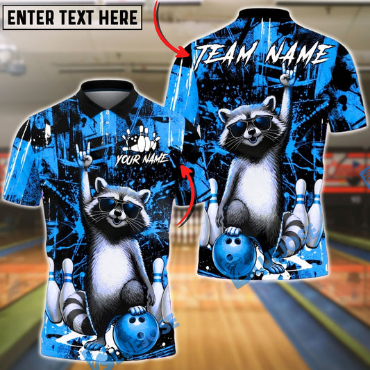 BlueJose Bowling & Pins Cool Racoon Grunge Splatter Art Customized Name, Team Name 3D Shirt (4 Colors)