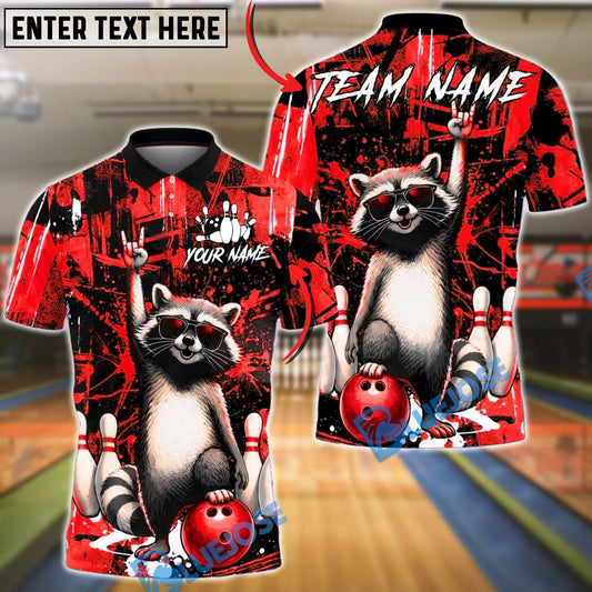 BlueJose Bowling & Pins Cool Racoon Grunge Splatter Art Customized Name, Team Name 3D Shirt (4 Colors)