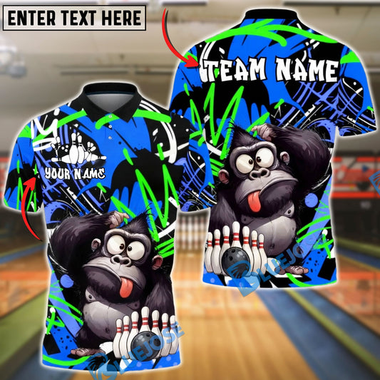 BlueJose Bowling & Pins Funny Gorilla Character Graffiti Splash Customized Name, Team Name 3D Shirt (4 Colors)