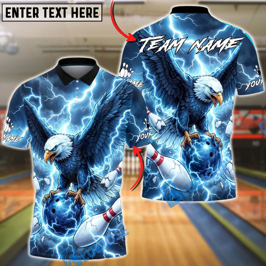 BlueJose Bowling & Pins Majestic Eagle Lightning Customized Name, Team Name 3D Shirt (4 Colors)